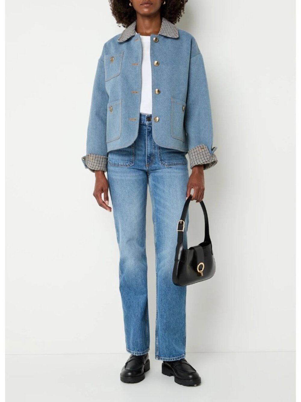 Sandro Light Blue Denim Jacket With Contrast Collar Womens Jean Coat - Picture 13 of 16